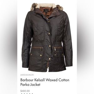 Women’s Barbour Kelsall Waxed Cotton Parka Jacket—UK 14/ USA 10/ Medium